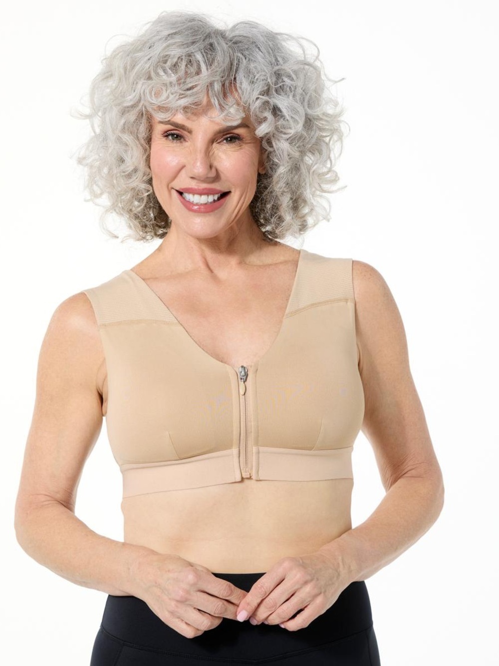 Tommie Copper Nude Shoulder Support Zip Front Bra Large Seamless Comfort Stretch